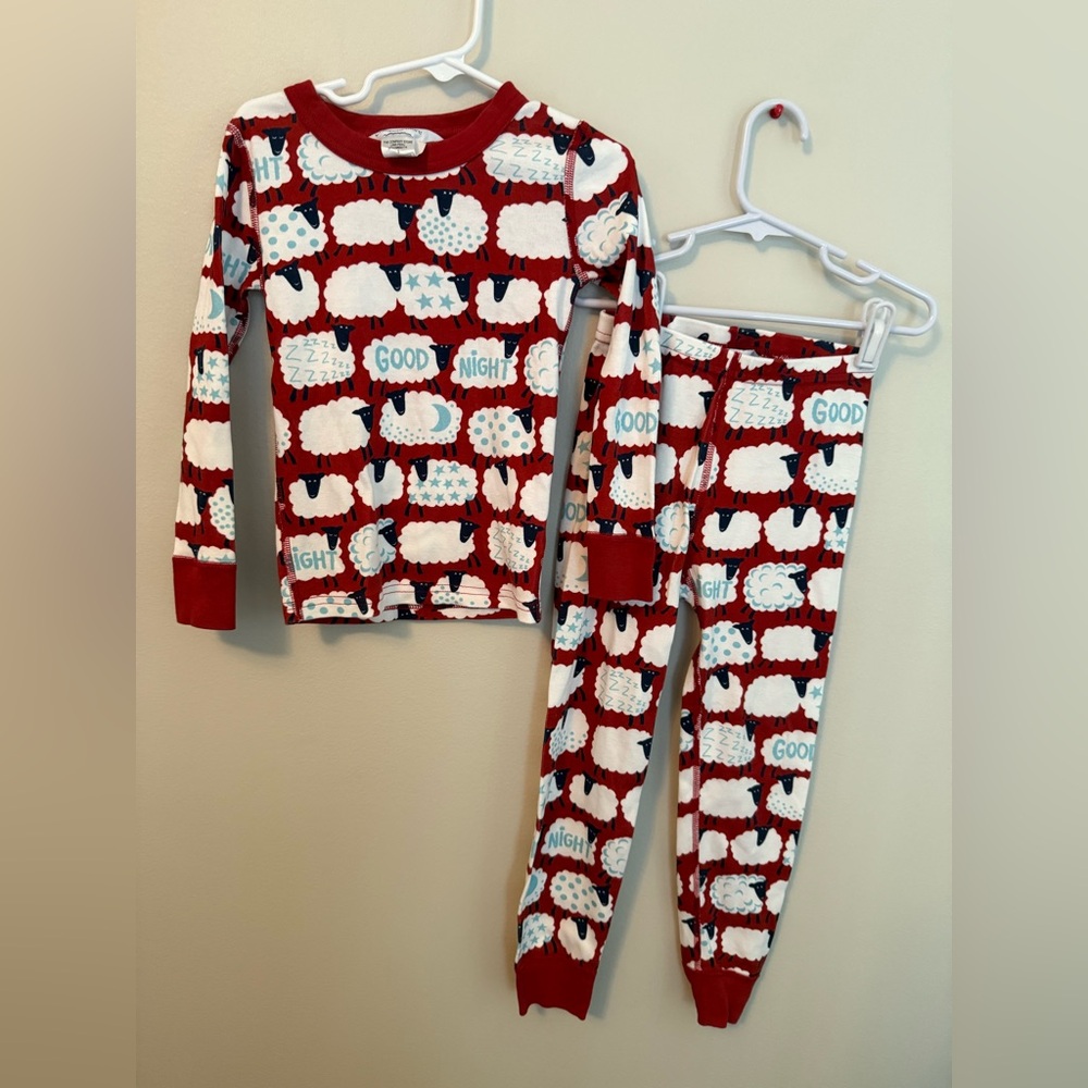 The Company Store Kids Pajama Set - Red and White Sheep Print